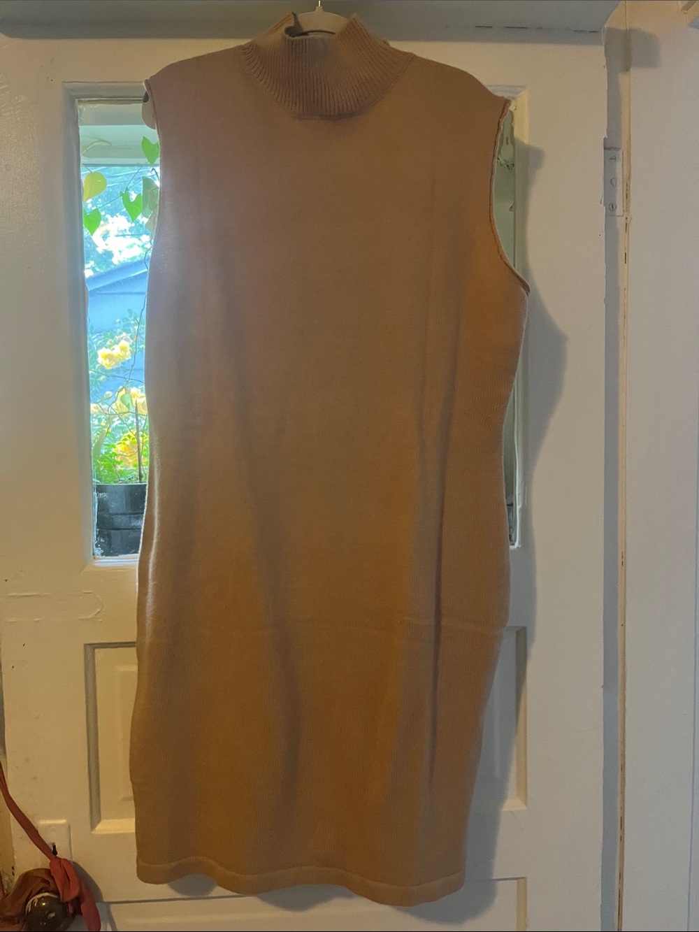 Sleeveless Turtleneck Knit Dress in Camel